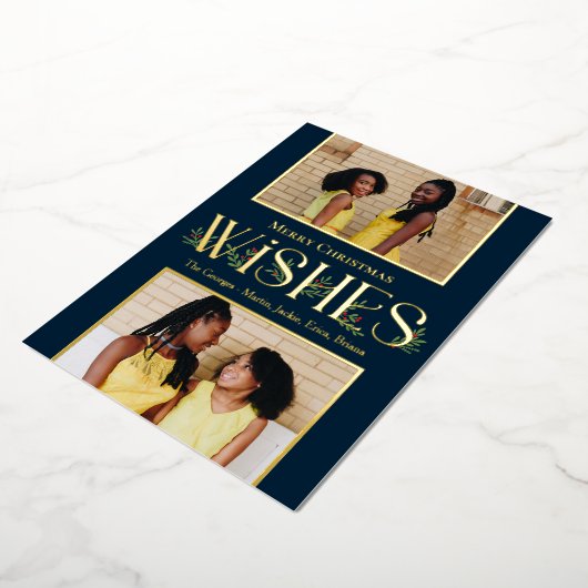 リーフィウィッシュフォイルホリデーカード編集可能カラー 箔招待状 (回転した状態)