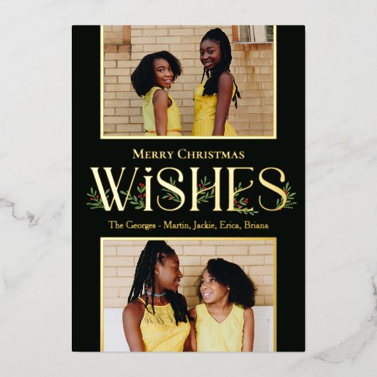 リーフィウィッシュフォイルホリデーカード編集可能カラー 箔招待状 (正面)