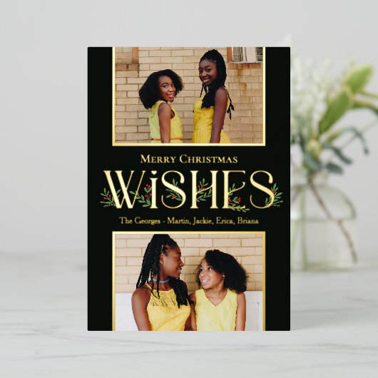 リーフィウィッシュフォイルホリデーカード編集可能カラー 箔招待状 (立ち正面)