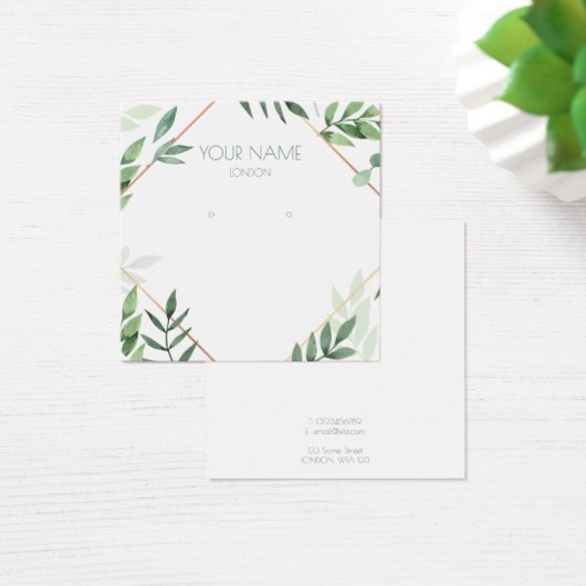 リーフィグリーンと金ゴールド縁どイヤリングディスプレイカード (デスク)