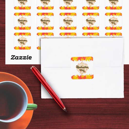 リーフィタイポグラフィ感謝祭の日言葉 スクエアシール