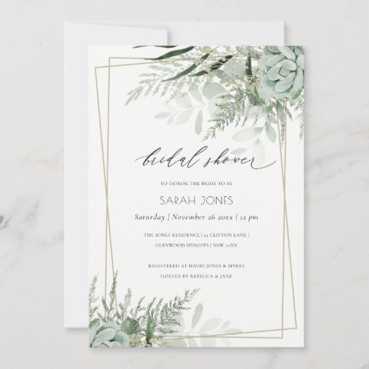 リーフィファーンサキュルトフレームブライダルシャワー招待状 サンキューカード (正面)