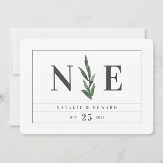 リーフィーな水彩花柄のSave the Date セーブザデート (正面)