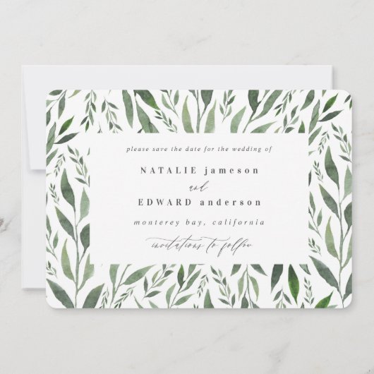 リーフィーな水彩花柄のSave the Date セーブザデート (裏面)