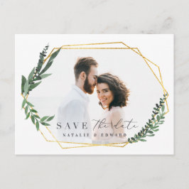 リーフィーな水彩花柄のSave the Date 案内ポストカード
