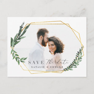 リーフィーな水彩花柄のSave the Date 案内ポストカード