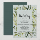 リーフィーフレーム　グリーン　グレー　コーポレート　ホリデーパーティー 招待状 (正面/裏面)