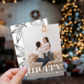 リーフィー白黒プリントメリークリスマスフォト 招待状