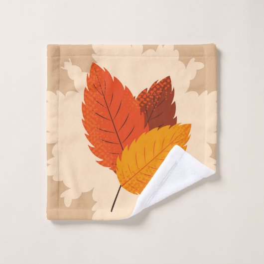 リーフィー秋パターン明るい色イエローオレンジ バスタオルセット (ウォッシュタオル)