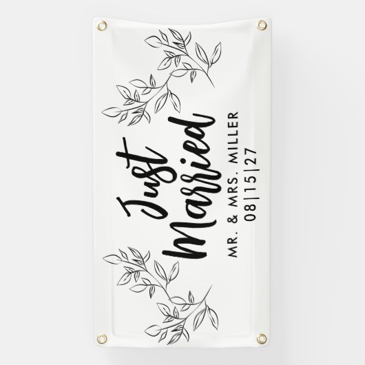 リーフィ縁どたった今結婚しましたカーのバナー 横断幕 (縦)