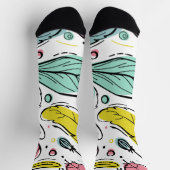 リーフインクアートパターンlモダンカラフル白 ソックス (上部)