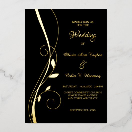 リーフエレガントスワール結婚の箔招待状 箔招待状 (正面)