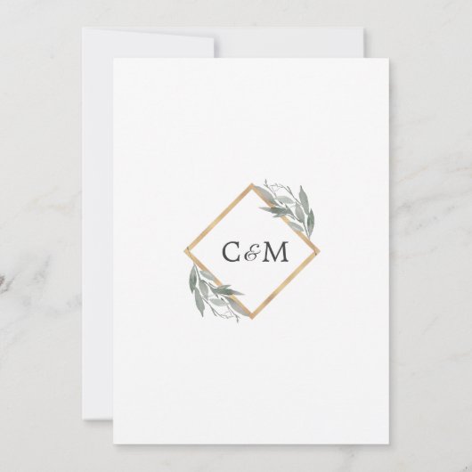 リーフエレガントセージオリーブ枝ゴールドフォイル結婚ズ 招待状 (裏面)