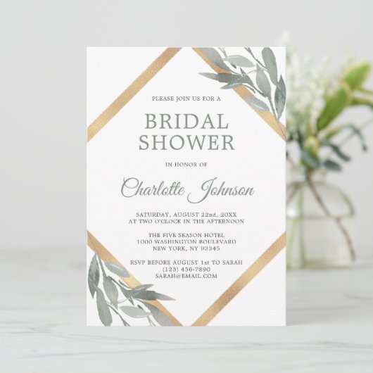リーフエレガントセージオリーブ金箔ブライダルシャワー 招待状 (スタンド正面)