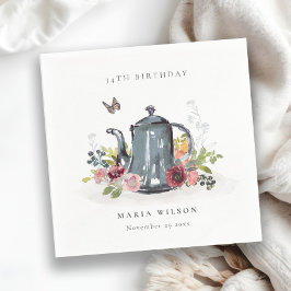 リーフエレガントバラフローラティーポットエイジ誕生日 スタンダードカクテルナプキン