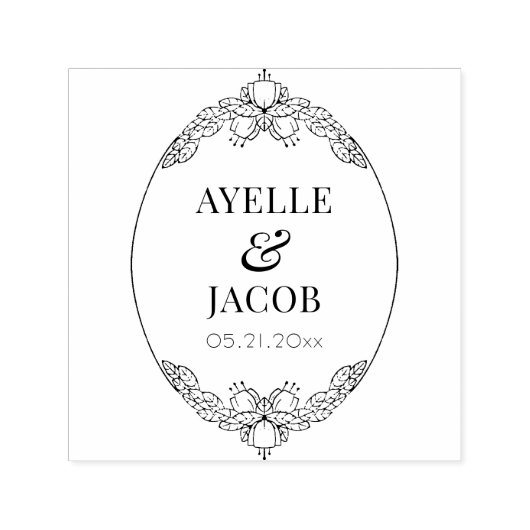 リーフエレガントフレームモノグラムゴムのウェディングスタンプ セルフインキングスタンプ (デザイン)