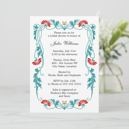 リーフエレガントフローラと渦巻きブライダルシャワー 招待状 (スタンド正面)