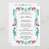 リーフエレガントフローラと渦巻きブライダルシャワー 招待状 (正面/裏面)