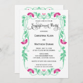 リーフエレガントフローラ渦巻き写真婚約パーティ 招待状 (正面/裏面)