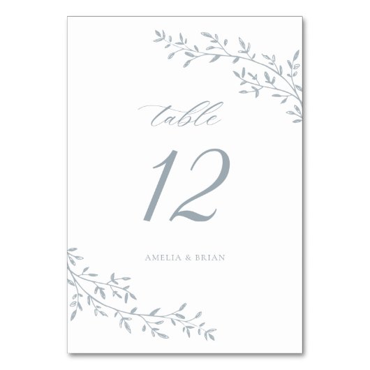 リーフエレガントブランチボタニカルダスティブルー結婚ズ テーブルナンバー (正面)
