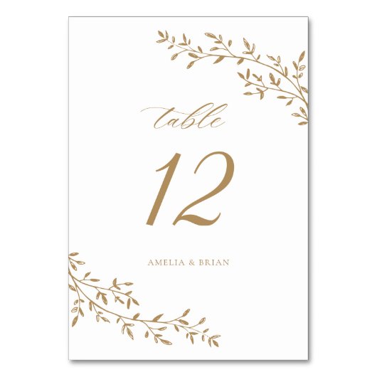 リーフエレガントブランチ植物性金ゴールド結婚ズ テーブルナンバー (正面)