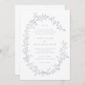 リーフエレガントリースブルーローレルボタニカル結婚ズ 招待状 (正面/裏面)