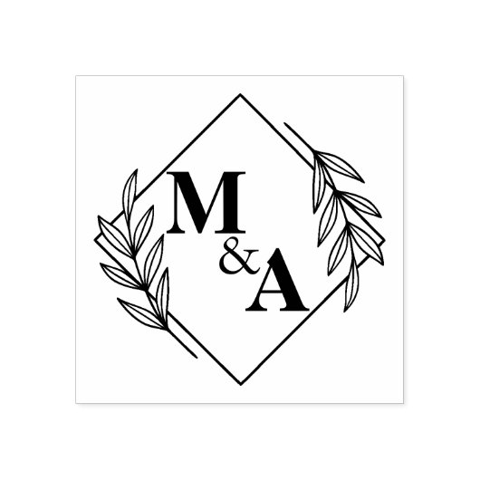 リーフエレガントリースモノグラムグリーン結婚リー ラバースタンプ (インプリント)