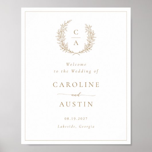 リーフエレガントリース金ゴールドスクリプ結婚トの歓迎 ポスター (正面)