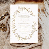 リーフエレガントリース金ゴールドローレルボタニカル結婚ズ 招待状