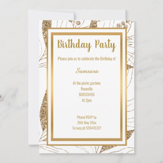 リーフエレガント層金ゴールドすべての行事誕生日 招待状 (正面)