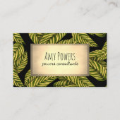 リーフエレガント自然デザイン緑色オン黒 名刺 (正面)