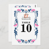 リーフエレガント花模様と旋回テーブル番号カード ポストカード (正面/裏面)