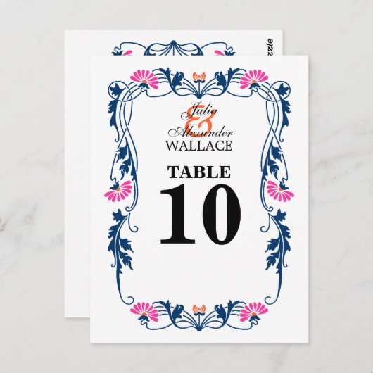 リーフエレガント花模様と旋回テーブル番号カード ポストカード (正面/裏面)