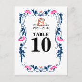 リーフエレガント花模様と旋回テーブル番号カード ポストカード (正面)