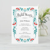 リーフエレガント花模様と渦巻きブライダルシャワー 招待状 (スタンド正面)