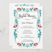 リーフエレガント花模様と渦巻きブライダルシャワー 招待状 (正面/裏面)