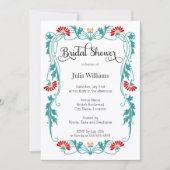 リーフエレガント花模様と渦巻きブライダルシャワー 招待状 (正面)
