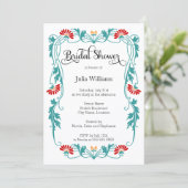 リーフエレガント花模様と渦巻きブライダルシャワー 招待状 (スタンド正面)