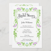 リーフエレガント花模様と渦巻きブライダルシャワー 招待状 (正面/裏面)