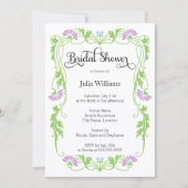 リーフエレガント花模様と渦巻きブライダルシャワー 招待状 (正面)