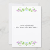 リーフエレガント花模様と渦巻きブライダルシャワー 招待状 (裏面)