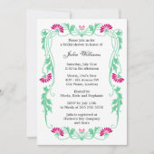 リーフエレガント花模様と渦巻きブライダルシャワー 招待状 (正面)