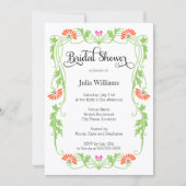 リーフエレガント花模様と渦巻きブライダルシャワー 招待状 (正面)