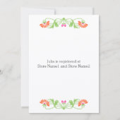 リーフエレガント花模様と渦巻きブライダルシャワー 招待状 (裏面)