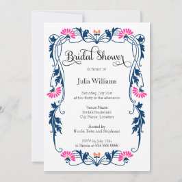 リーフエレガント花模様と渦巻きブライダルシャワー 招待状