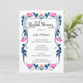 リーフエレガント花模様と渦巻きブライダルシャワー 招待状 (スタンド正面)