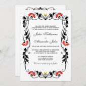 リーフエレガント花模様と渦巻き結婚式招待状 招待状 (正面/裏面)