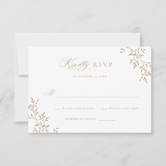 リーフエレガント金ゴールドローレルボタニカルウェディングRSVP 招待状 (正面)