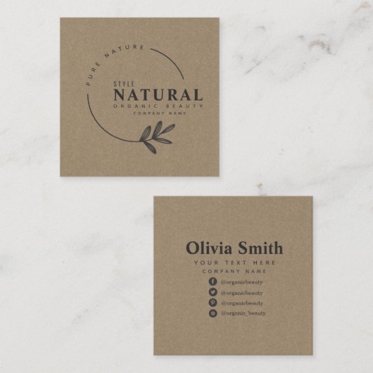 リーフオーガニック美しいスクエアビジネスカード スクエア名刺 (正面/裏面)