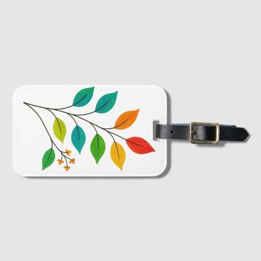 リーフカラフルブランチイラストレーション ラゲッジタグ (正面横)
